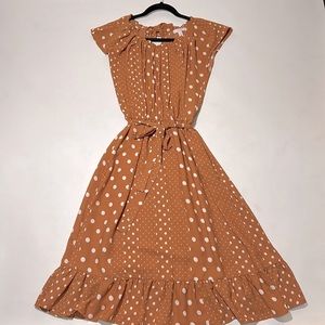 Orange Polka Dot Short Sleeve Midi Dress Women’s Size Medium Lauren Conrad